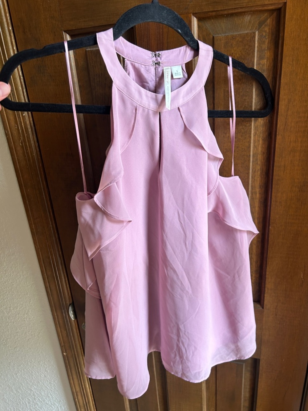 Sleeveless Ruffle Cold-Shoulder Top - Pink